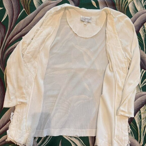 vtg y2k WHITE ROSE LACE embroidered ribbon tie-front cardigan! S.L Fashions - XL - Picture 8 of 8